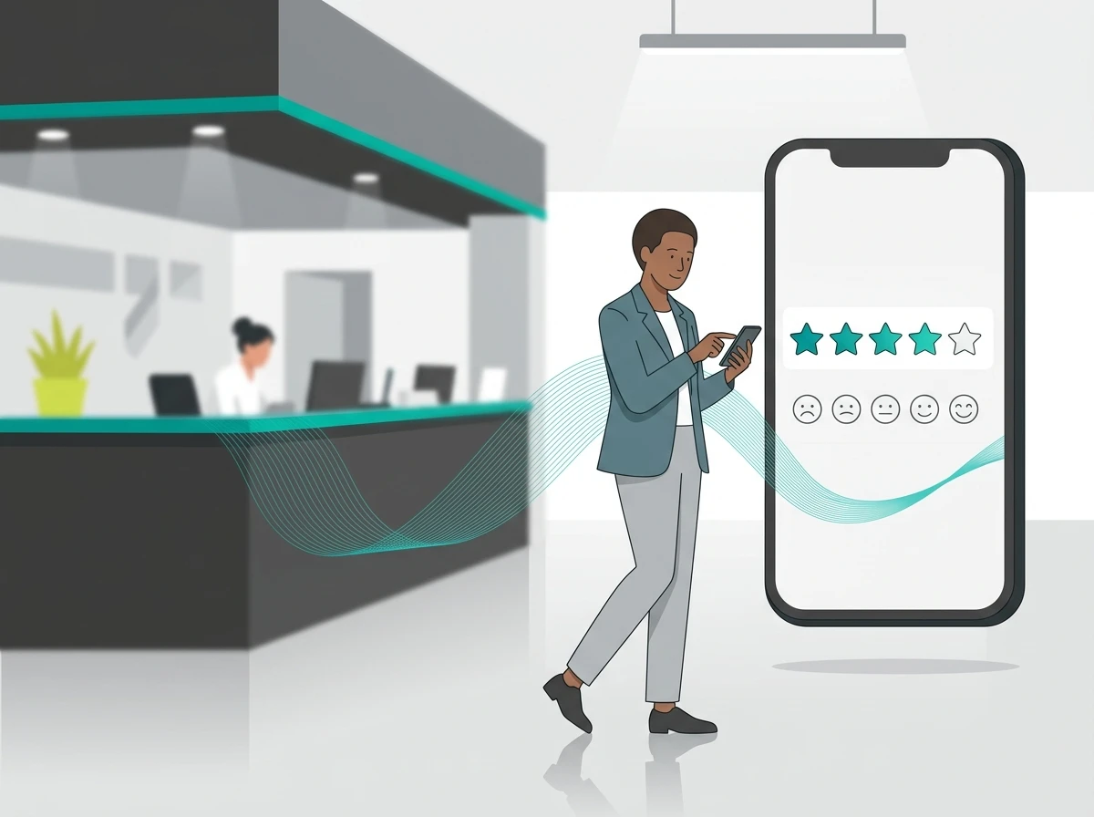 عميل يقدم تقييمه بعد الخدمة في متجر التجزئة