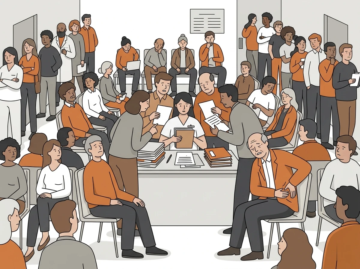 غرفة انتظار مستشفى مزدحمة بالمرضى