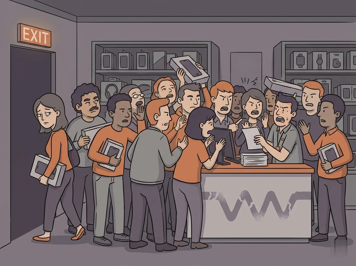 متجر تجزئة مزدحم بالعملاء المنتظرين