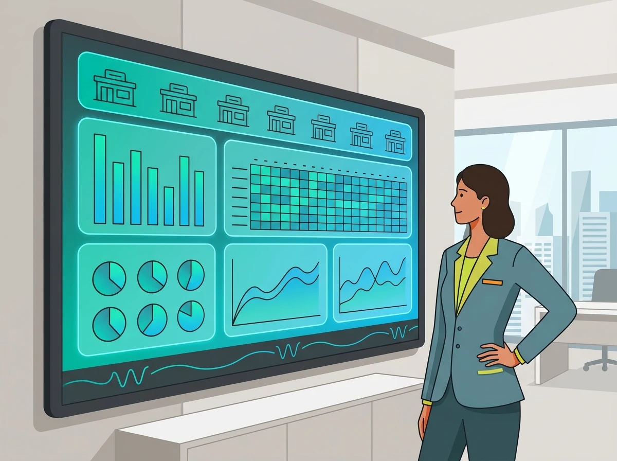 Bank branch manager viewing performance dashboard