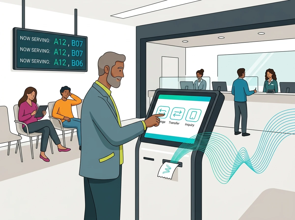 Bank branch check-in kiosk with service selection