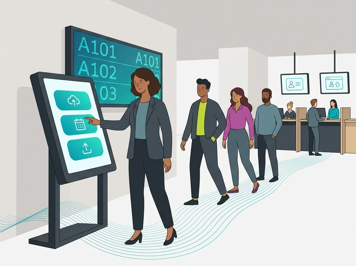 Citizen using self-service kiosk in government center