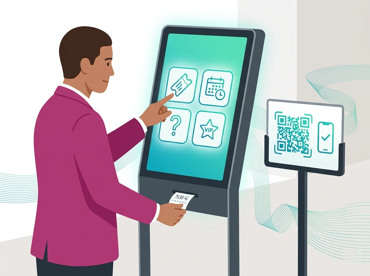 Three check-in methods: kiosk, QR code, and receptionist