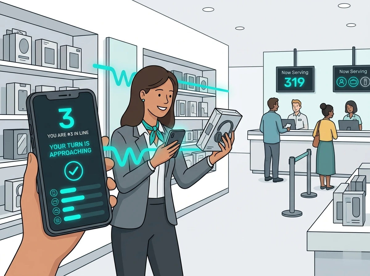 Customer scanning QR code for virtual retail queue