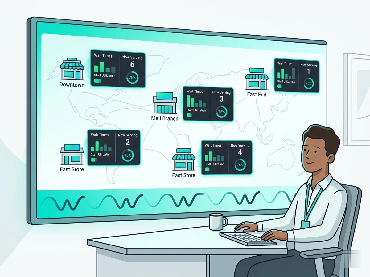 Telecom regional manager viewing multi-store dashboard