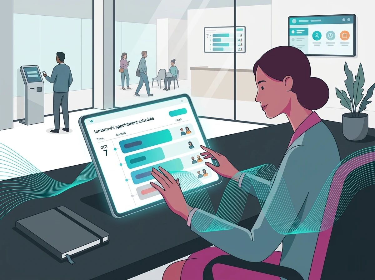 Branch manager viewing tomorrow appointment schedule on tablet