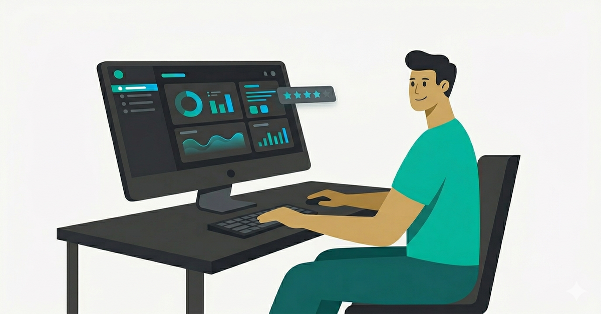 manager using feedback dashboard on his pc