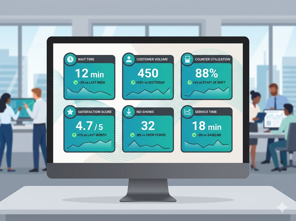 Dashboard with six key metric cards tracking KPIs