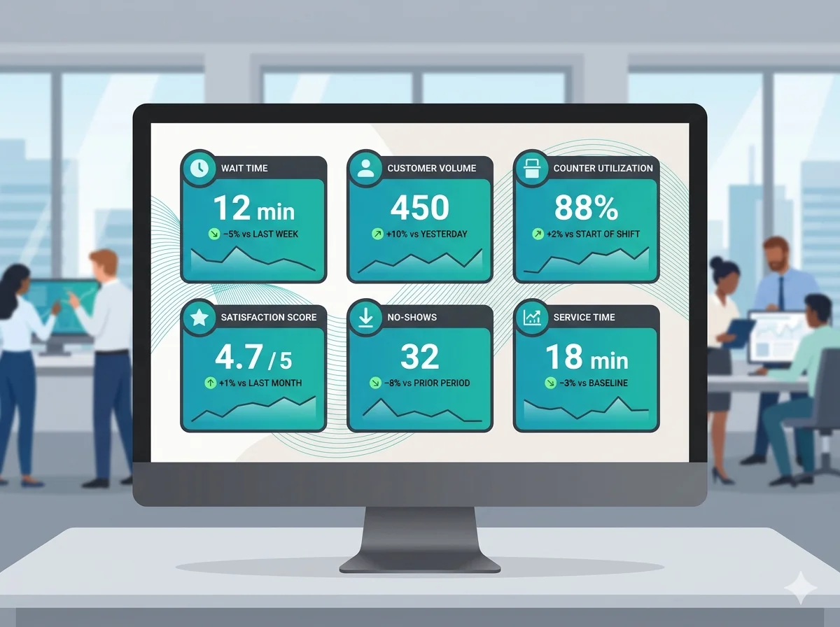 Dashboard with six key metric cards tracking KPIs