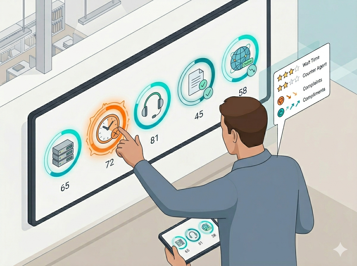 Multi-branch satisfaction overview on tablet with NPS scores