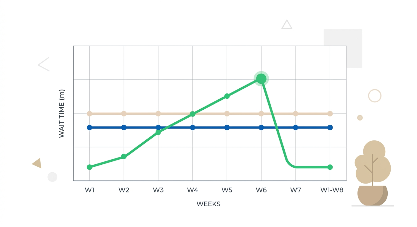 Line chart showing wait time trends across branches — a key benefit of operational analytics for branches
