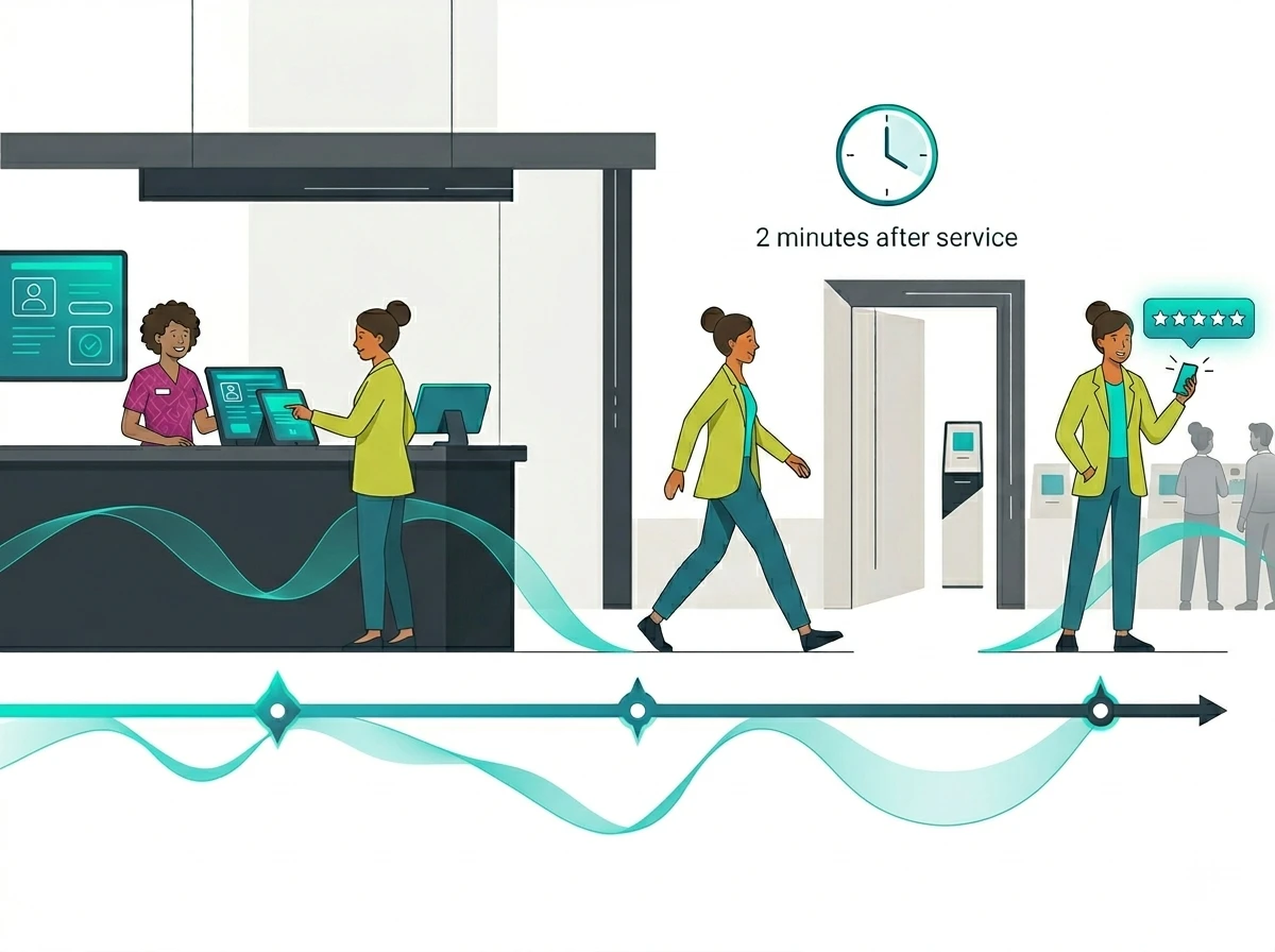 Timeline showing survey sent moments after customer service