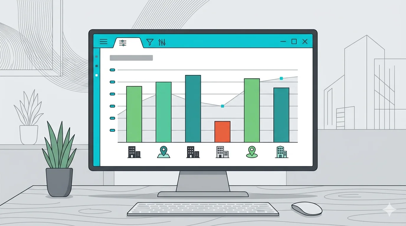 Comparison view of branch satisfaction scores highlighting an underperforming location