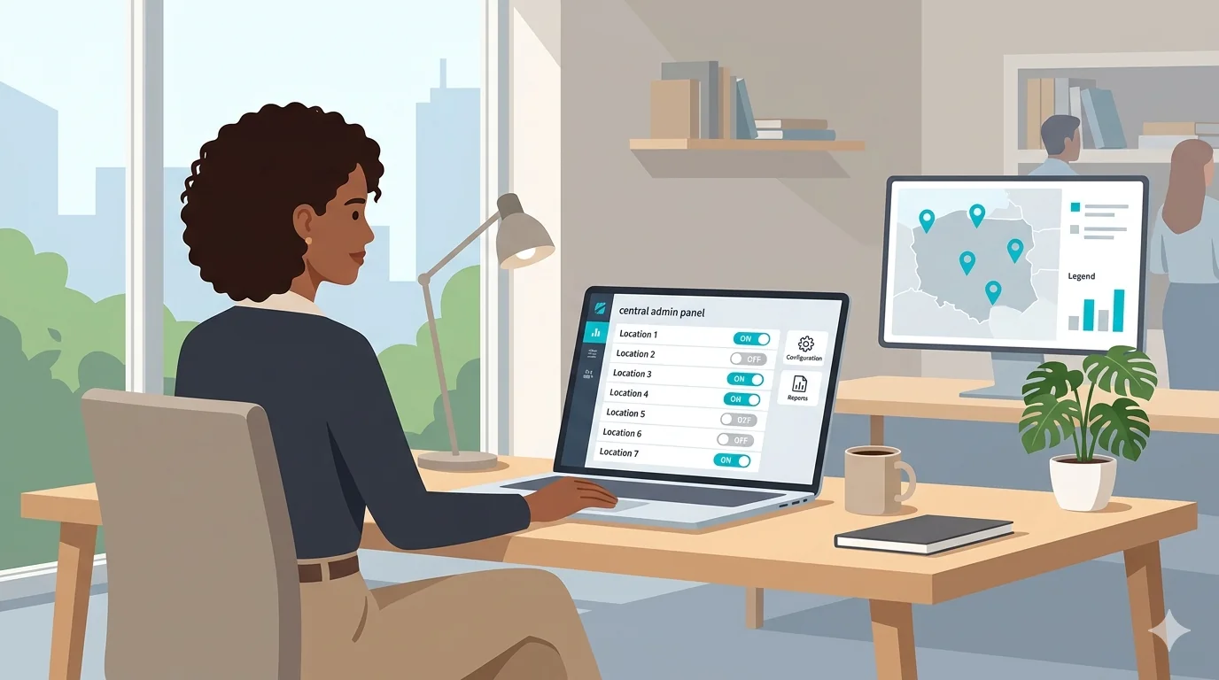 Operations manager centrally configuring feedback settings across multiple branch locations
