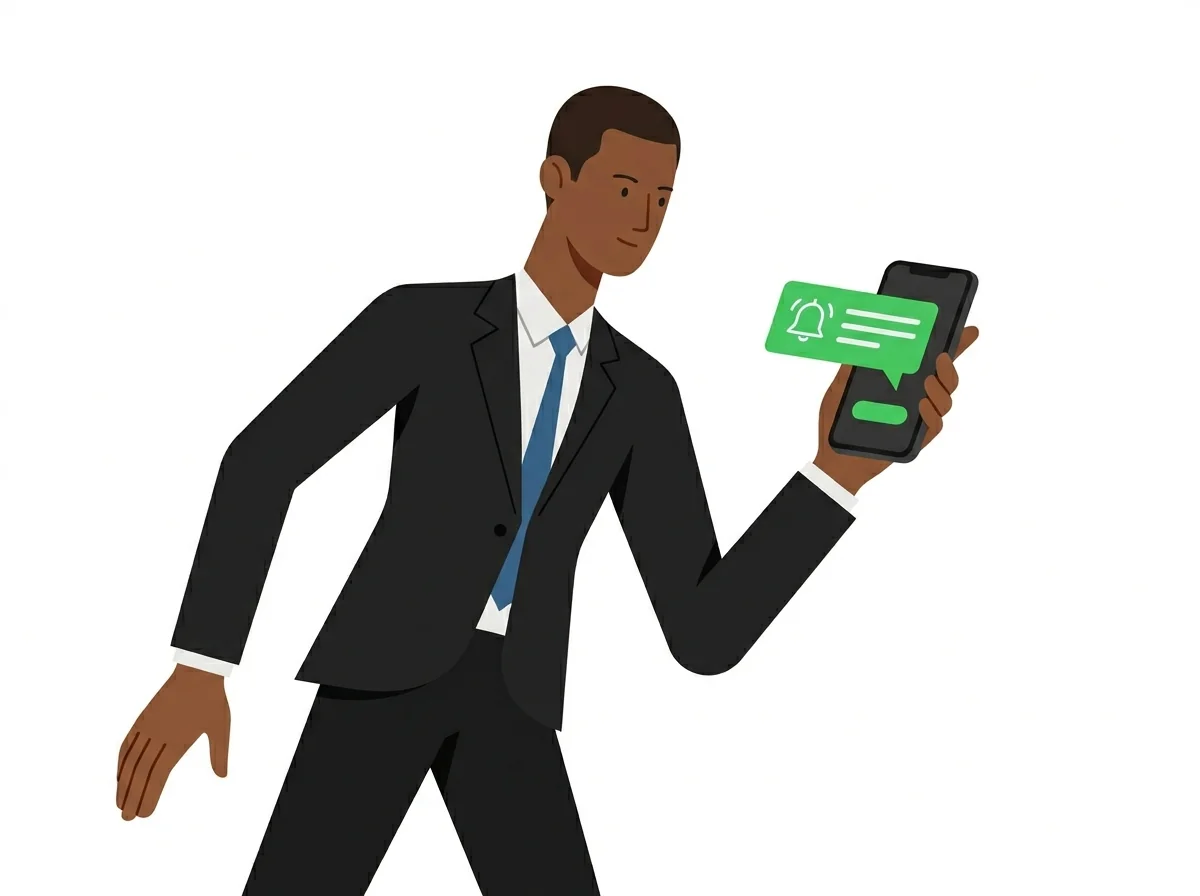 Branch manager receiving a real-time customer satisfaction alert on his phone