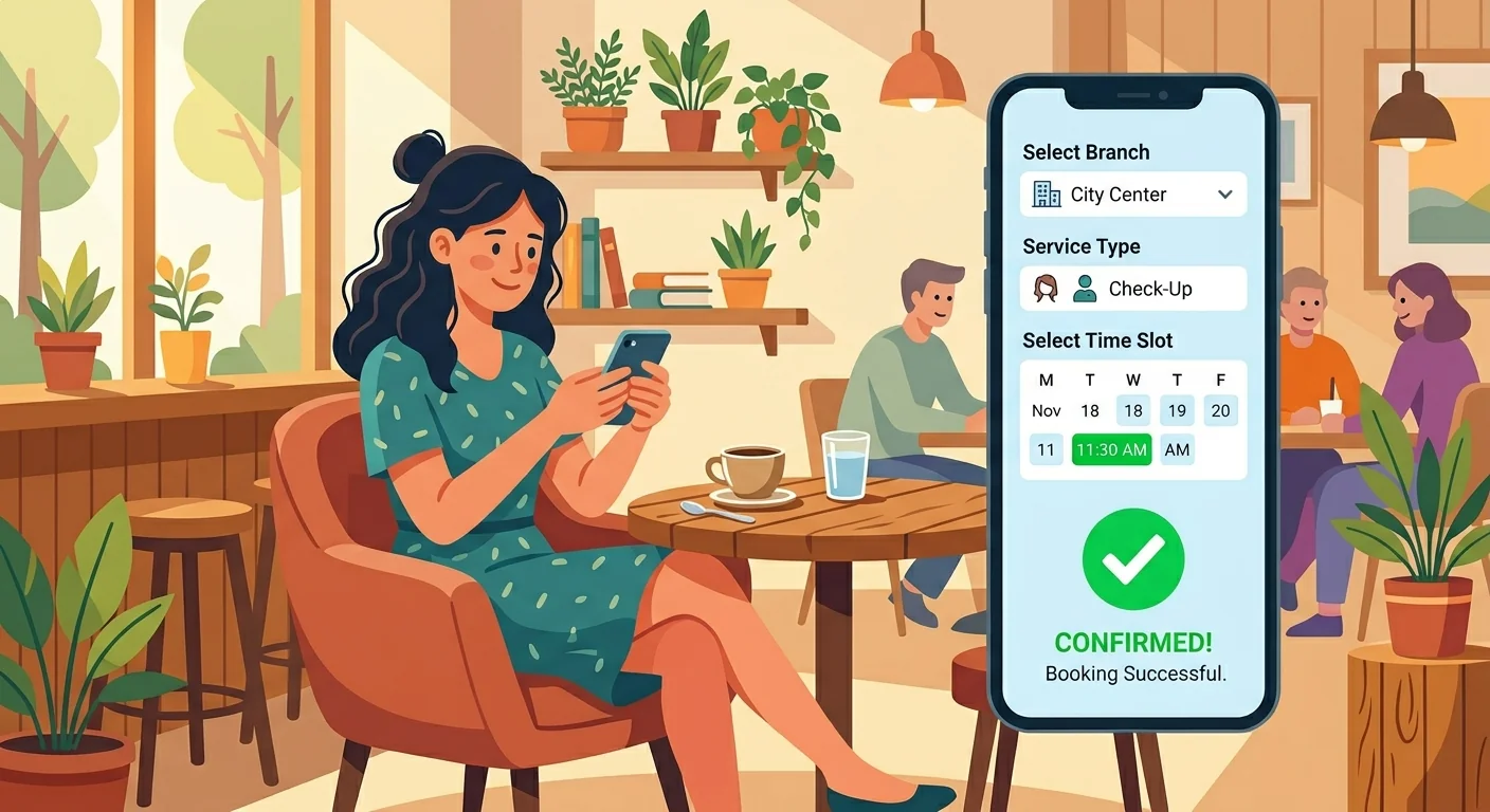 Customer booking a branch appointment on her smartphone