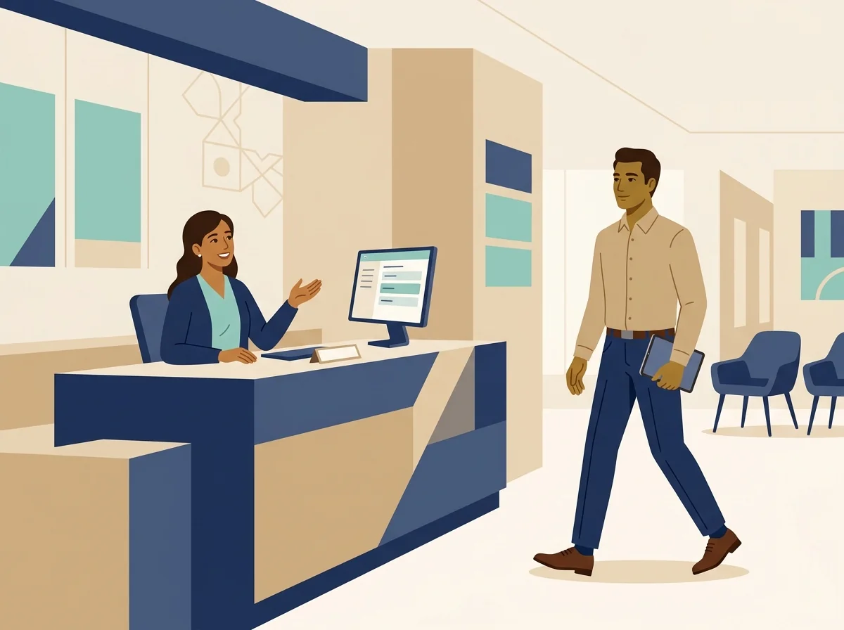 Customer Using Appointment Scheduling at Walk-In Service Branch Counter